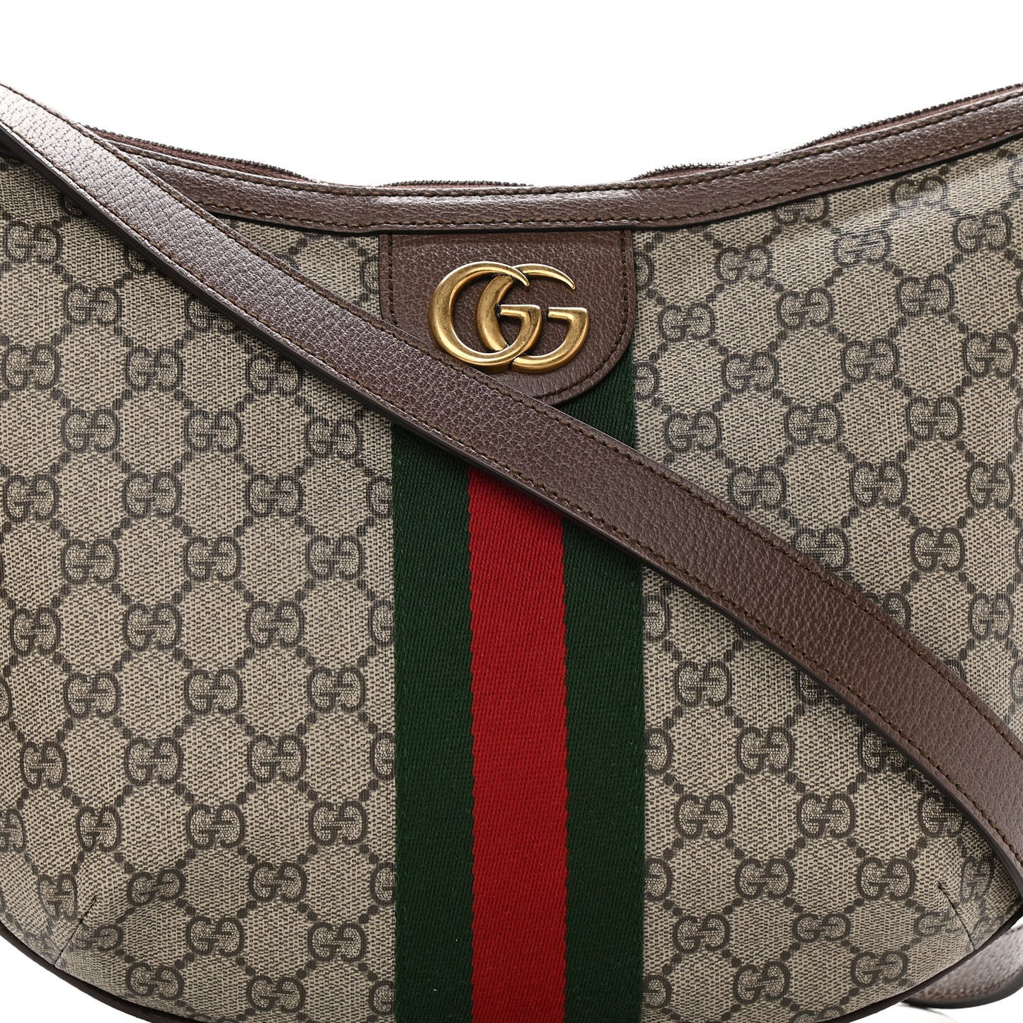 GG Supreme Monogram Web Small Ophidia Half Moon Hobo Brown