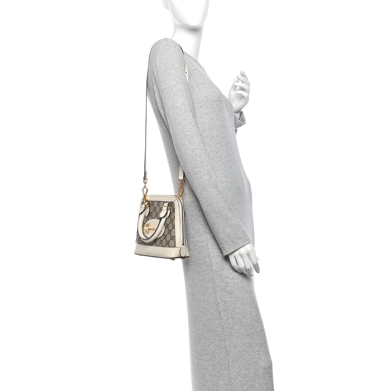 Gucci GG Supreme Monogram Azalea Calfskin Mini Horsebit 1955 Top Handle Bag Beige Ebony Mystic White 2 of 12
