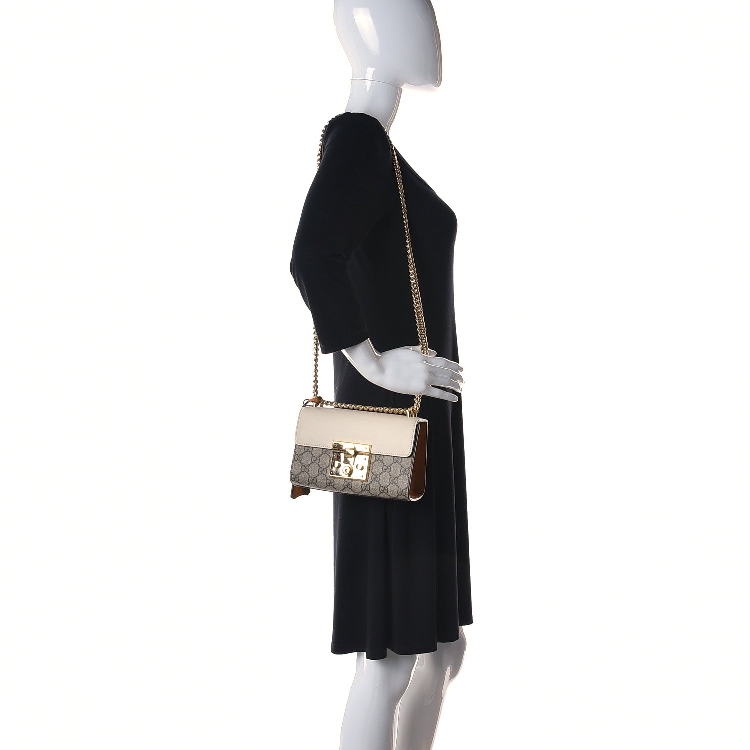 Gucci GG Supreme Monogram Calfskin Small Padlock Shoulder Bag Beige Mystic White Sun Oil 2 of 11