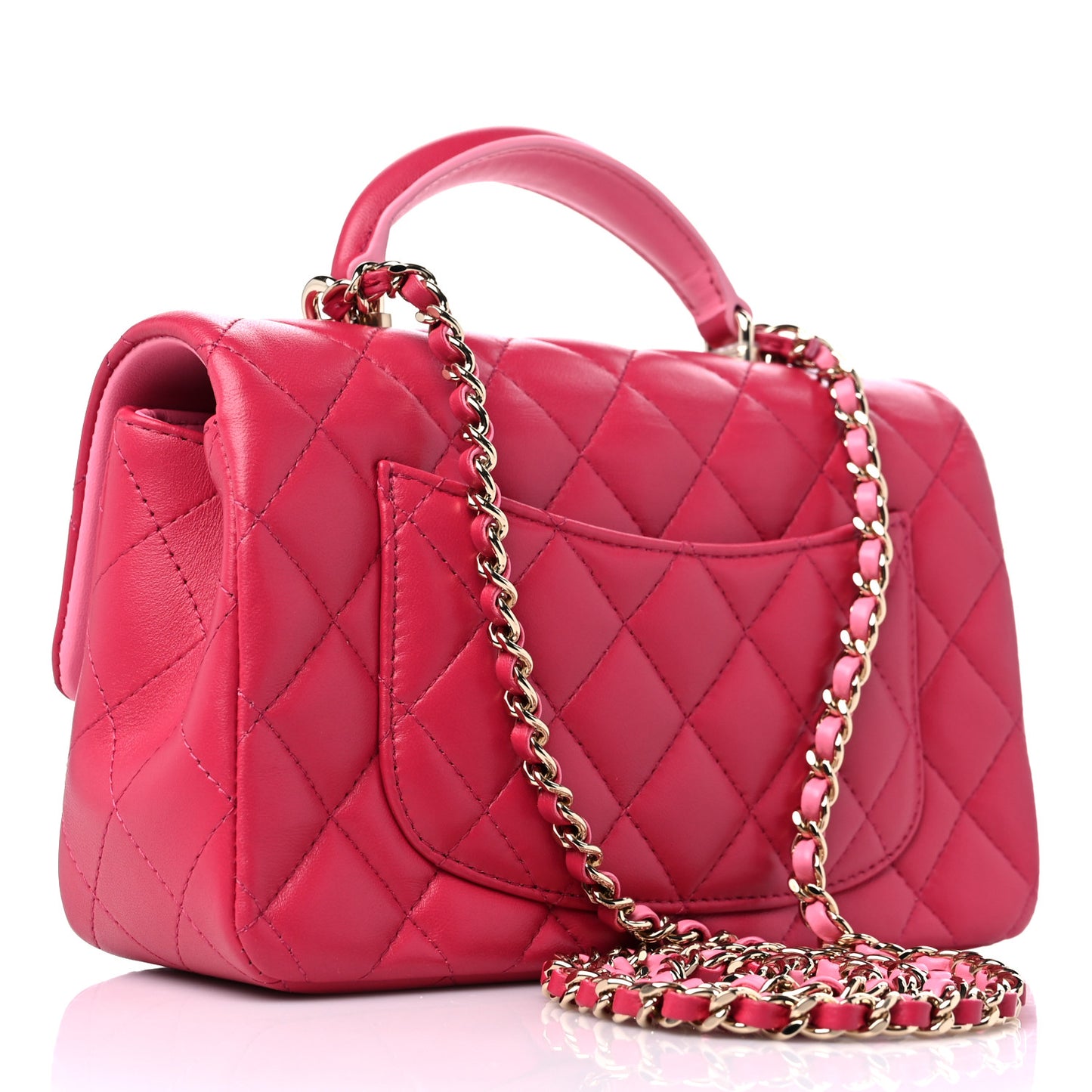 Lambskin Quilted Bi-Color Mini Top Handle Rectangular Flap Rose