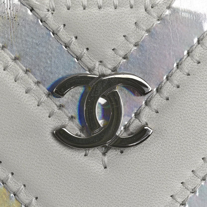Chanel Lambskin Metallic Chevron Zip Pouch White Silver 8 of 12