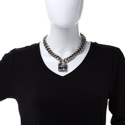 Chanel Resin CC Oversized Padlock Chain Necklace Silver Pearly White 2 of 5
