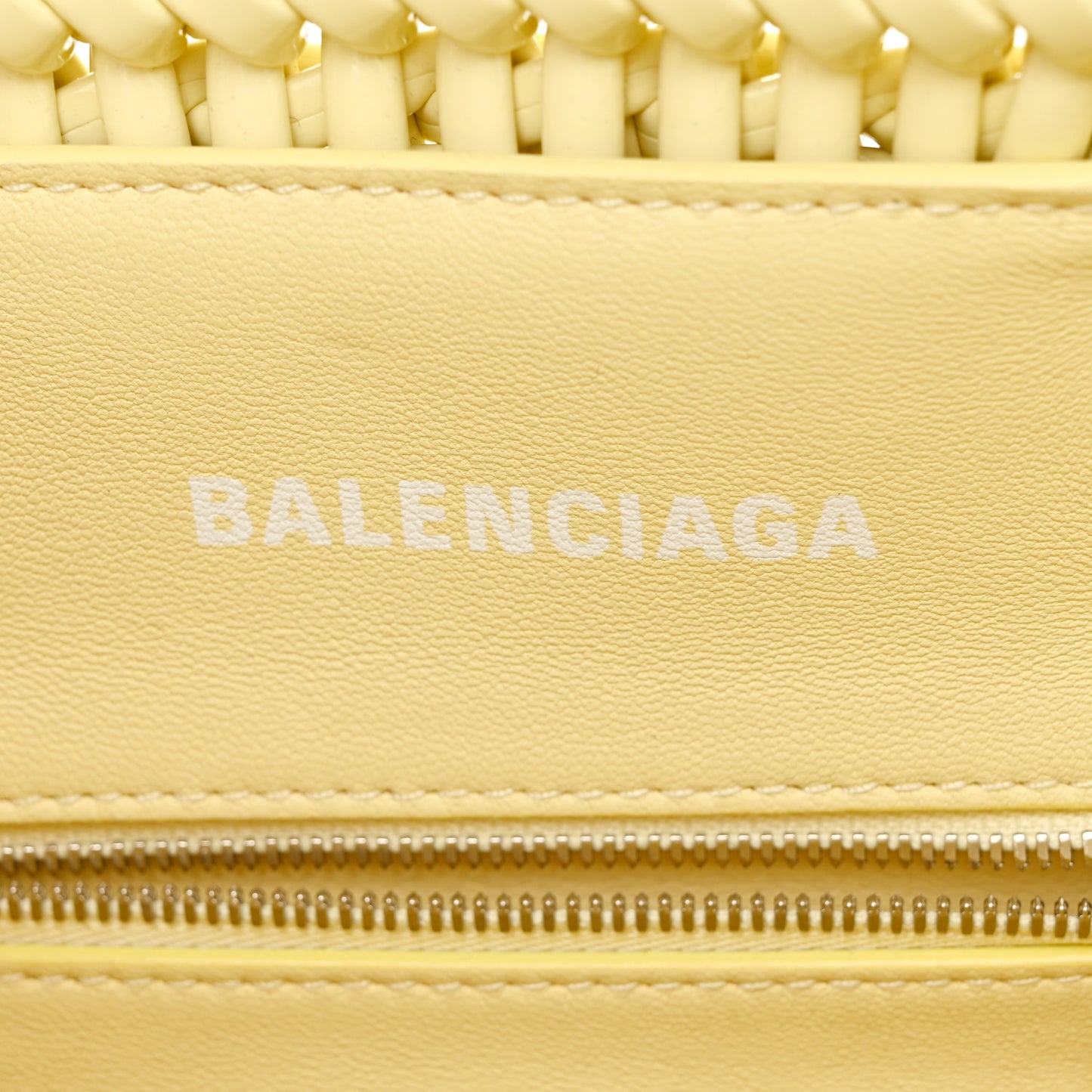 Varnished Faux Calfskin Braided XS Bistro Basket Pale Yellow