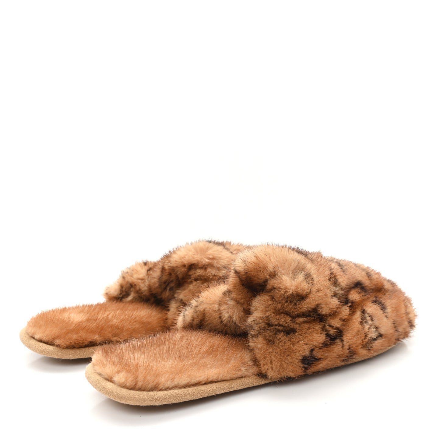 Mink Fur LV Suite Slippers Cognac 40-41
