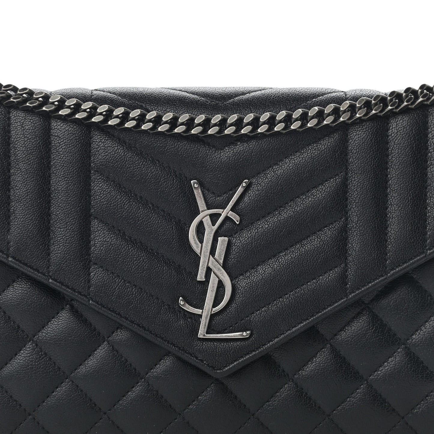 Sheepskin Tri-Quilt Monogram Envelope Chain Wallet Black