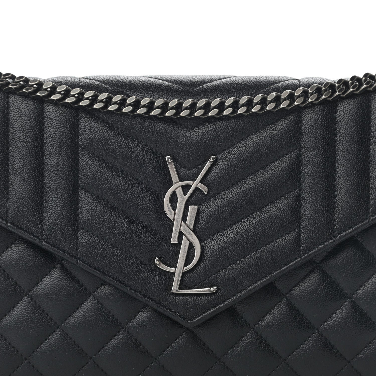 Saint Laurent Sheepskin Tri-Quilt Monogram Envelope Chain Wallet Black 9 of 11