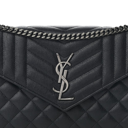 Saint Laurent Sheepskin Tri-Quilt Monogram Envelope Chain Wallet Black 9 of 11