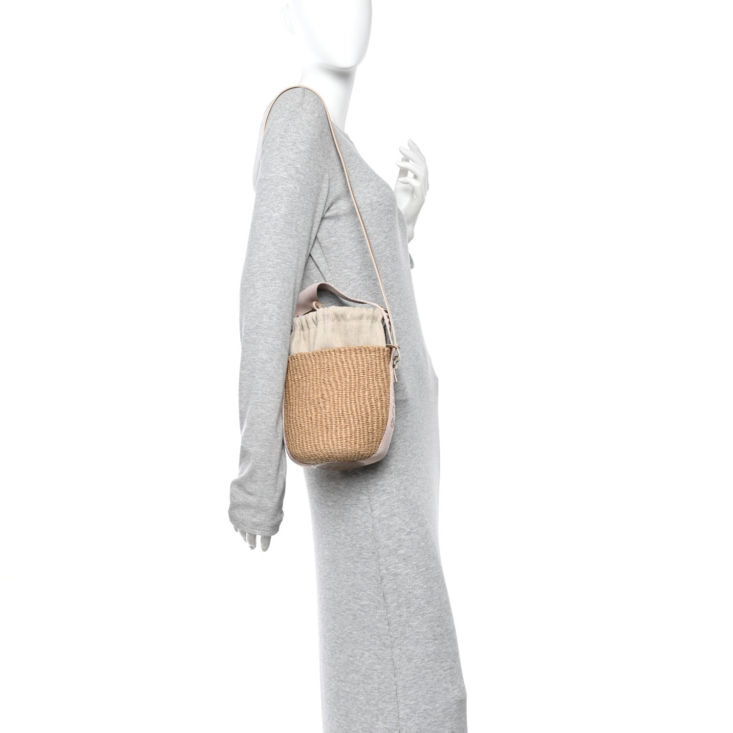 ミエコウエサコ バック ベージュ Chloe X MIFUKO Raffia Calfskin Small Woody Basket Shoulder Bag