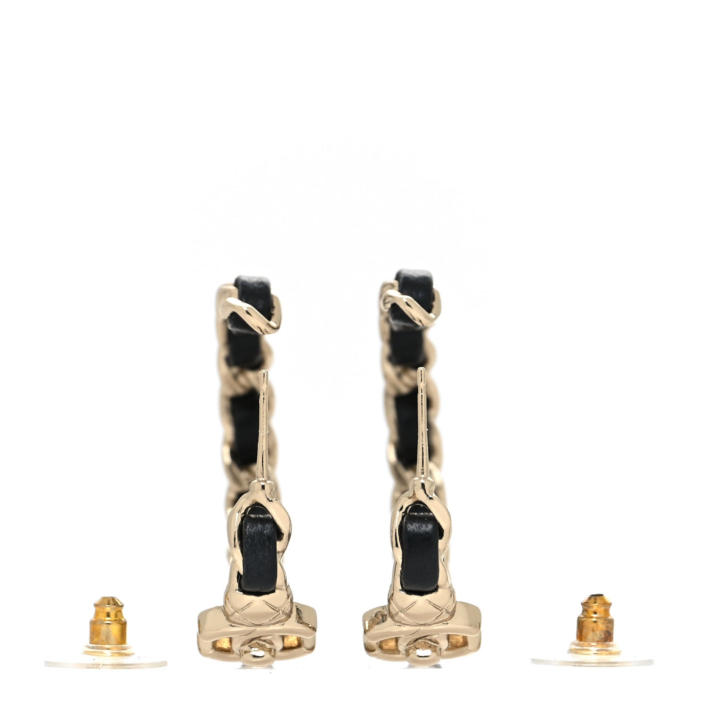 Metal Lambskin Quilted CC Turnlock Chain Hoop Earrings Gold Black