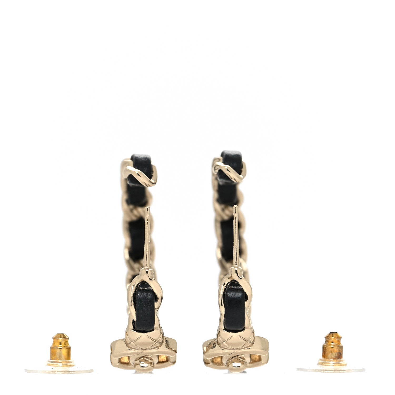 Chanel Metal Lambskin Quilted CC Turnlock Chain Hoop Earrings Gold Black 3 of 4