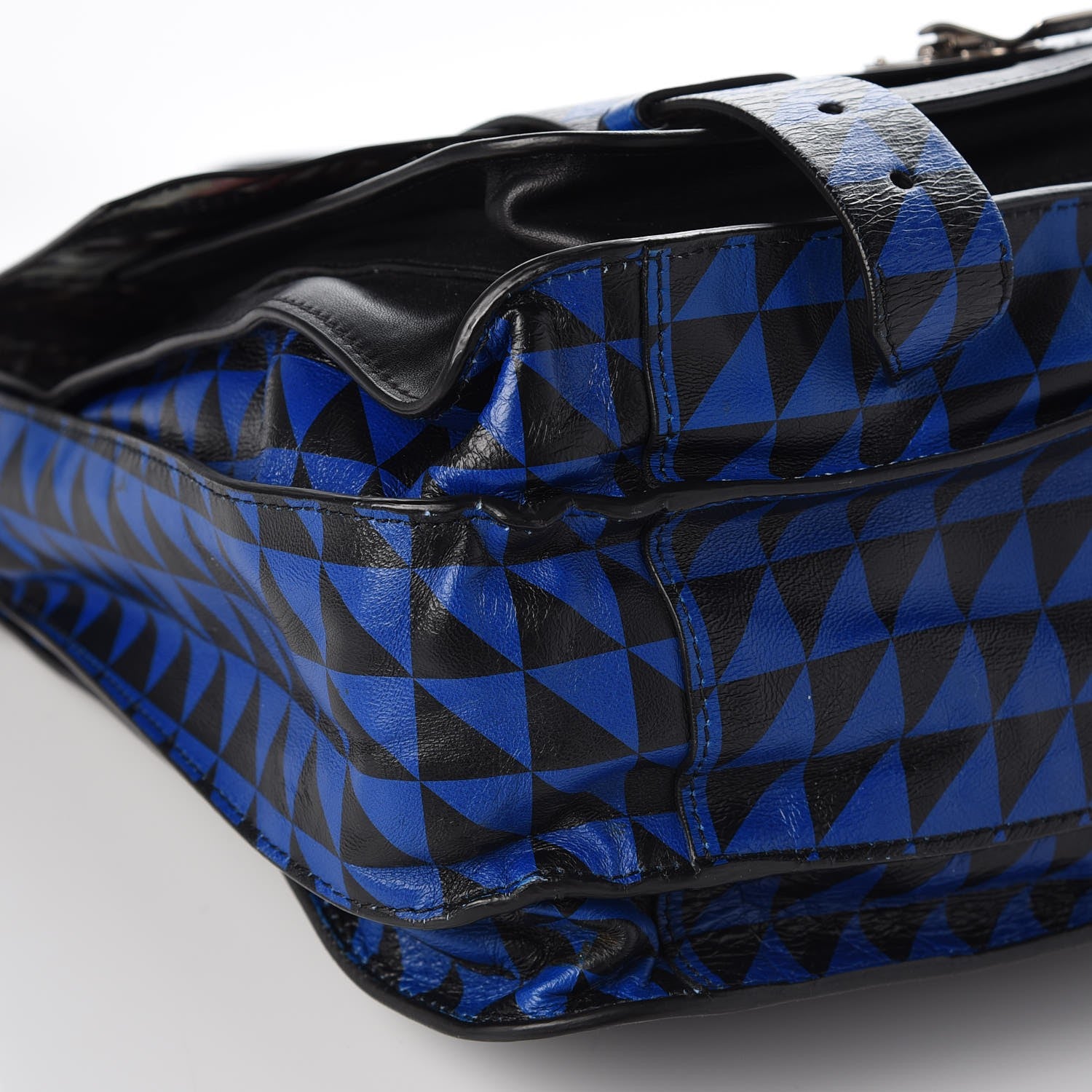 Proenza Schouler Calfskin Large PS1 Triangle Print Satchel Blue Black 9 of 11