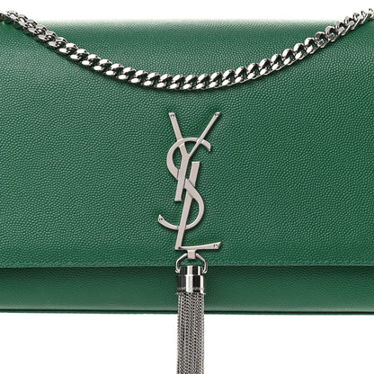 Saint Laurent Grain De Poudre Calfskin Medium Classic Monogram Kate Tassel Satchel Green 4 of 10