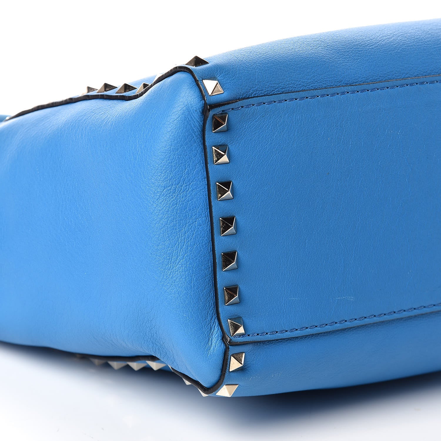 Valentino Garavani Vitello Rockstud Double Handle Tote Blue Fluo 6 of 14