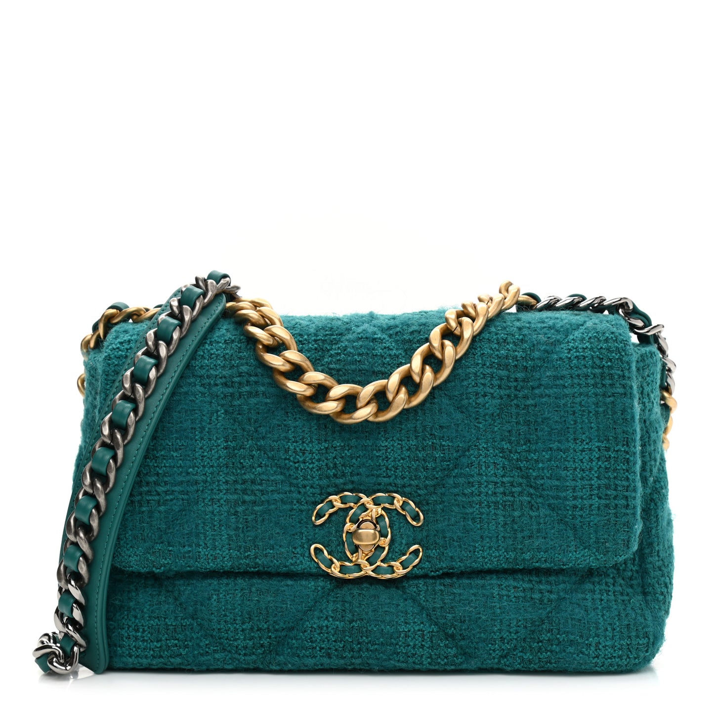 Tweed Quilted Medium Chanel 19 Flap Green