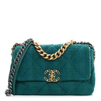 Chanel Tweed Quilted Medium Chanel 19 Flap Green 1 of 9