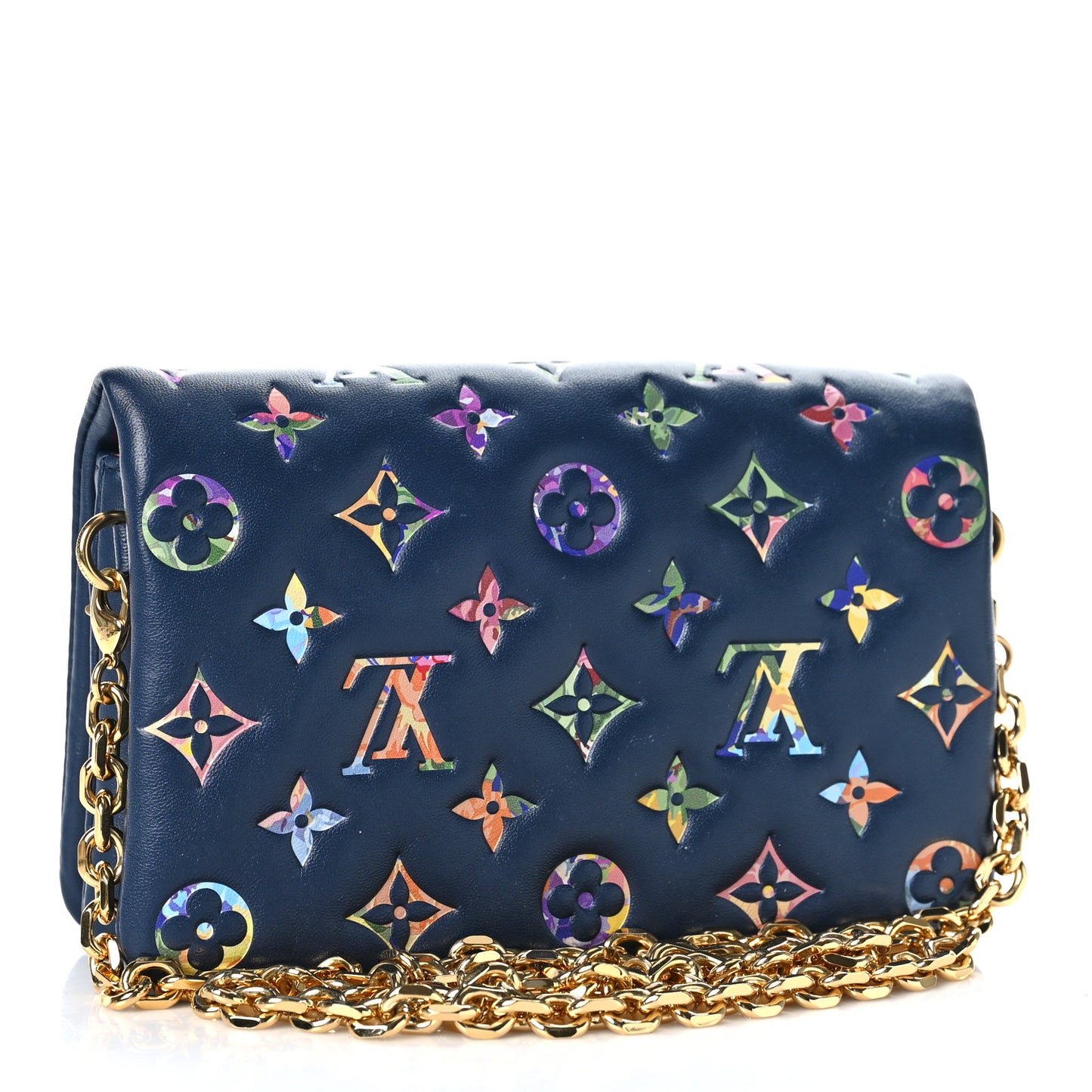Lambskin Embossed Monogram LV Garden Pochette Coussin Navy