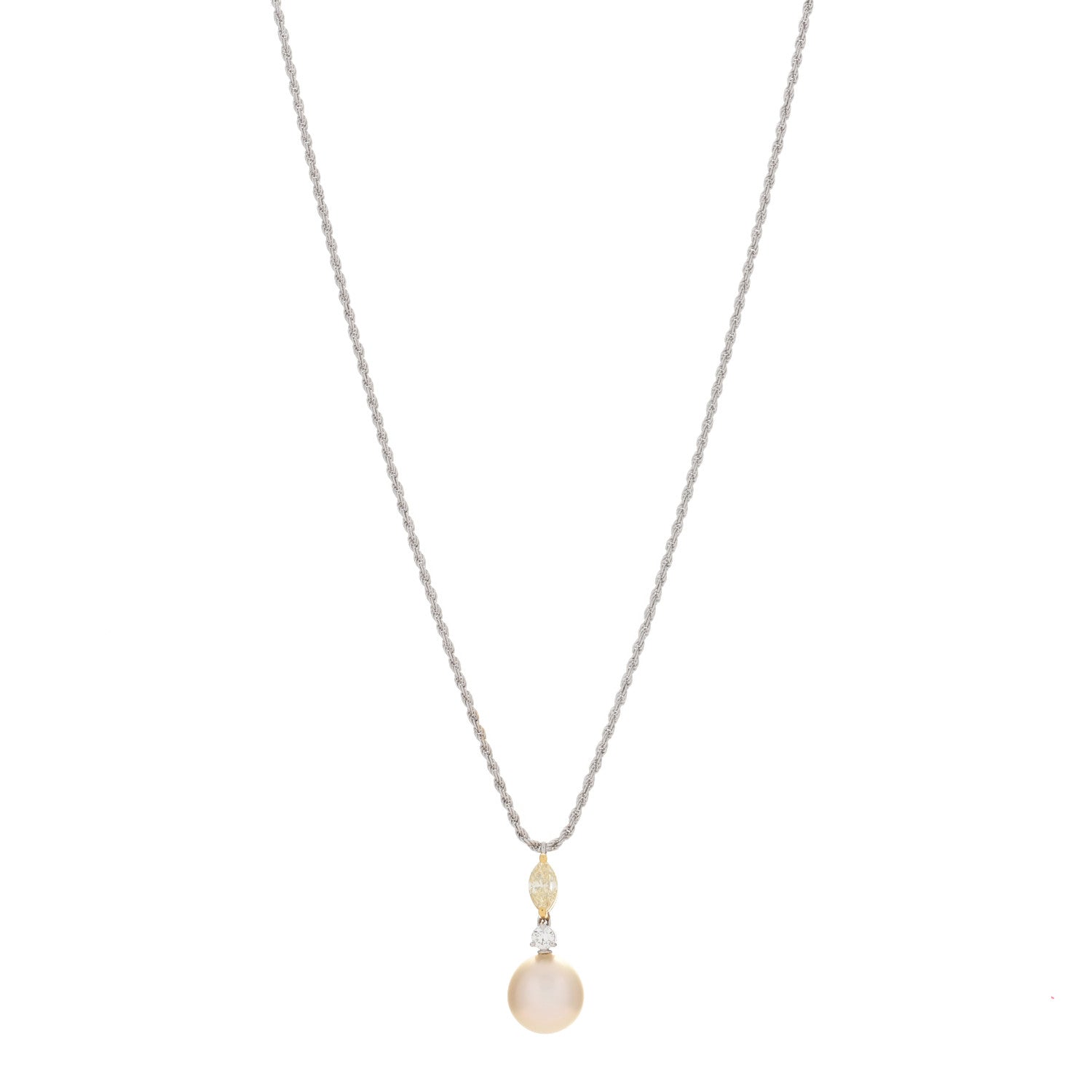 Damiani 18K White Gold Yellow Diamond Pearl Drop Cluster Pendant Necklace 1 of 4