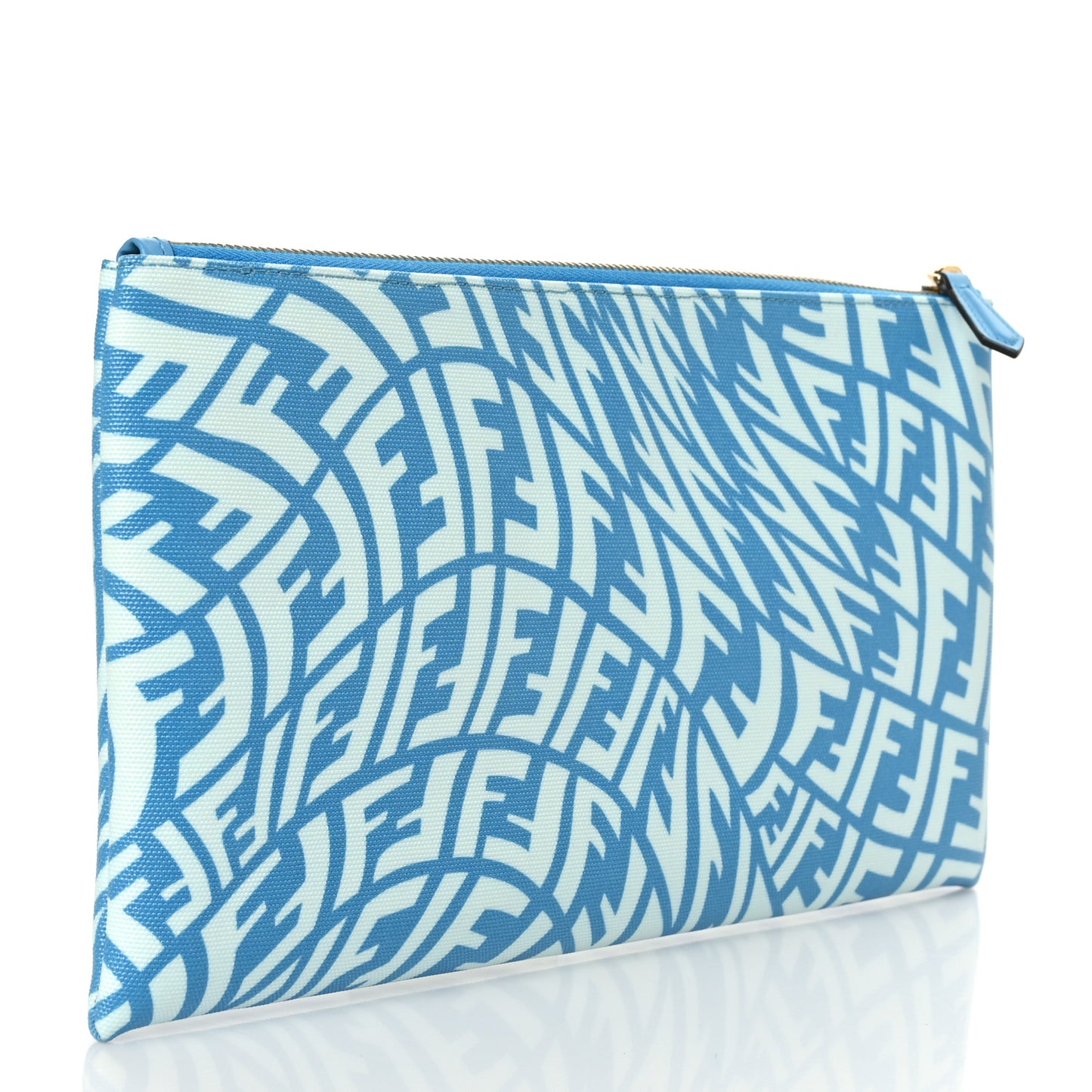 X SARAH COLEMAN Fabric Jacquard Vitello King FF Vertigo Medium Flat Pouch Cyber Blue White