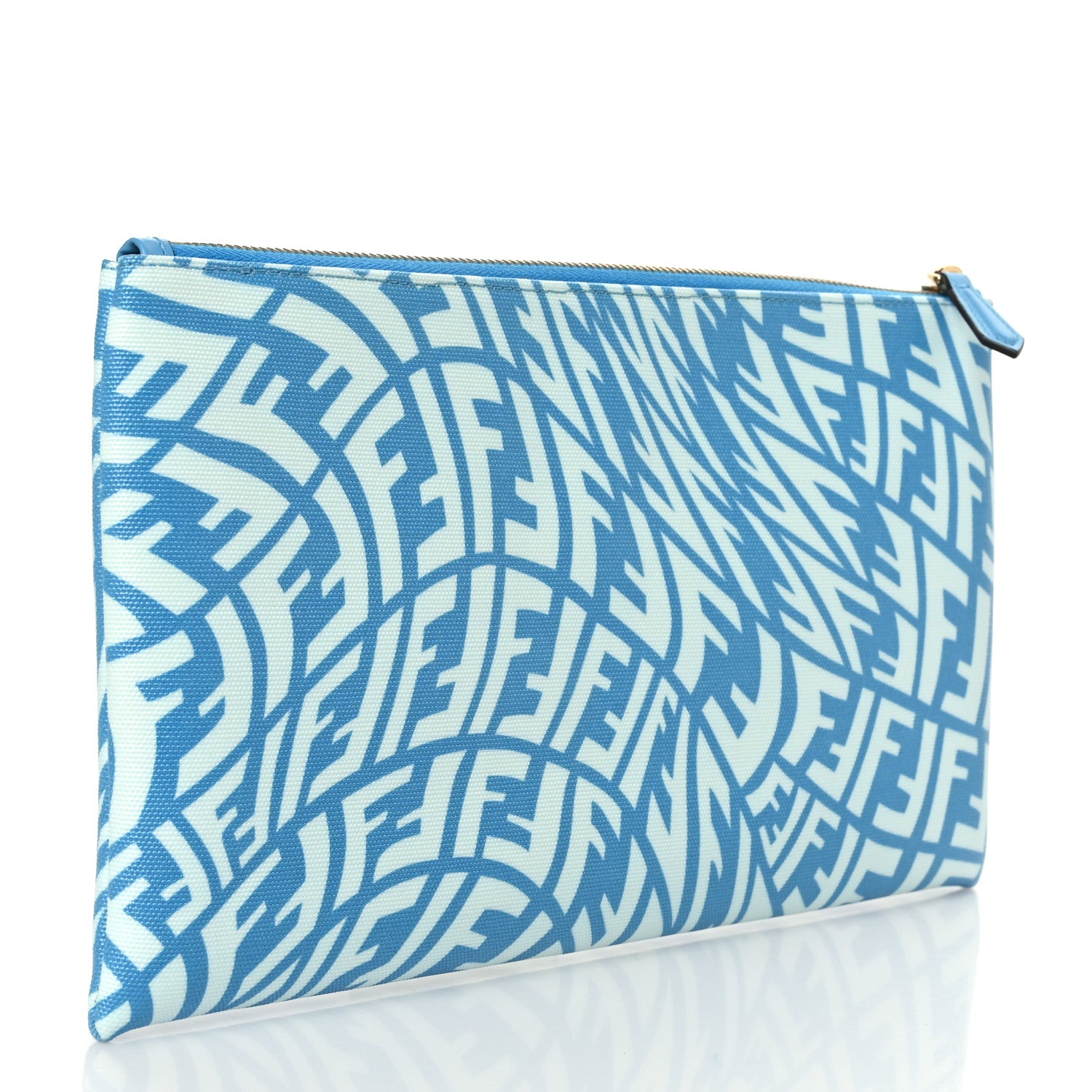 Fendi X SARAH COLEMAN Fabric Jacquard Vitello King FF Vertigo Medium Flat Pouch Cyber Blue White 3 of 9