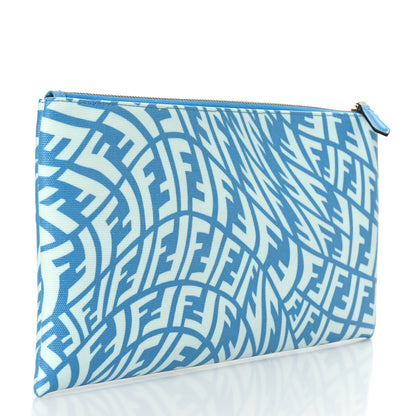 Fendi X SARAH COLEMAN Fabric Jacquard Vitello King FF Vertigo Medium Flat Pouch Cyber Blue White 3 of 9