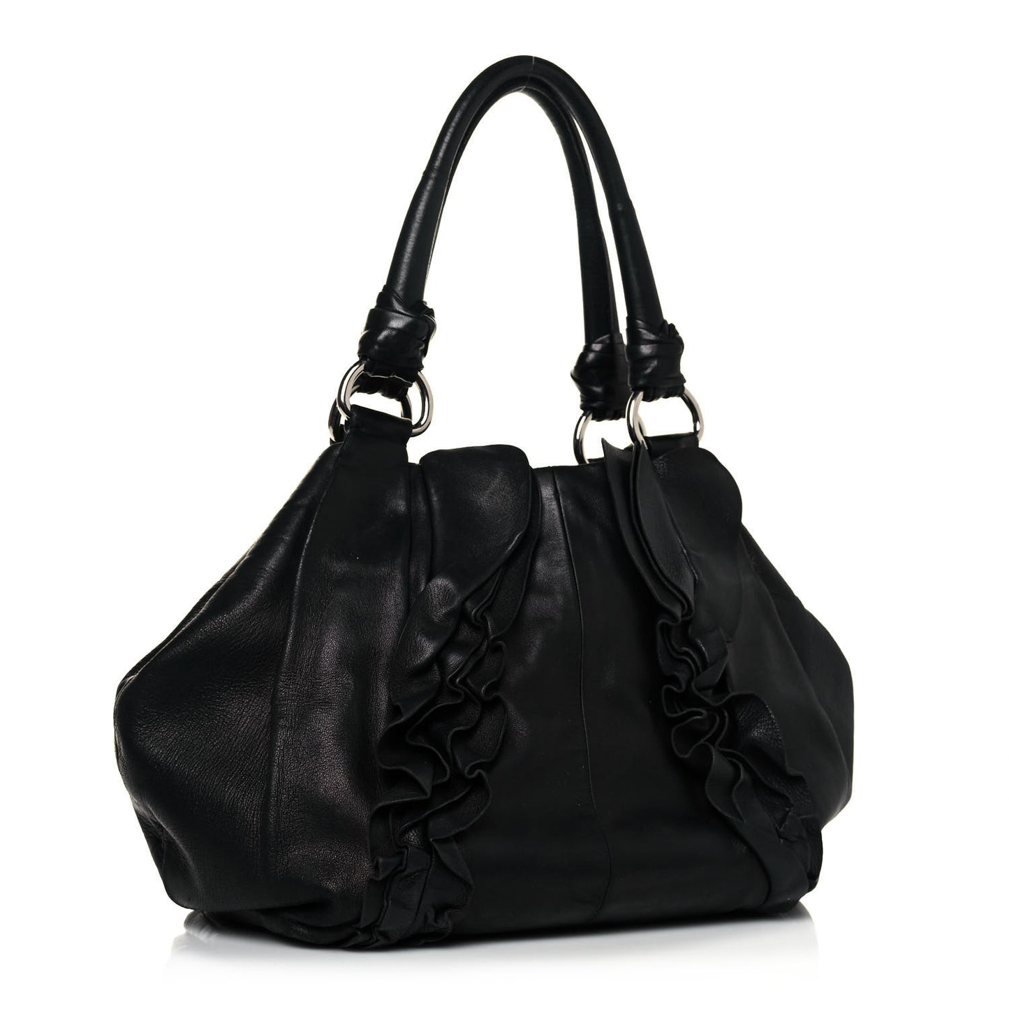 Nappa Ruffle Hobo Black