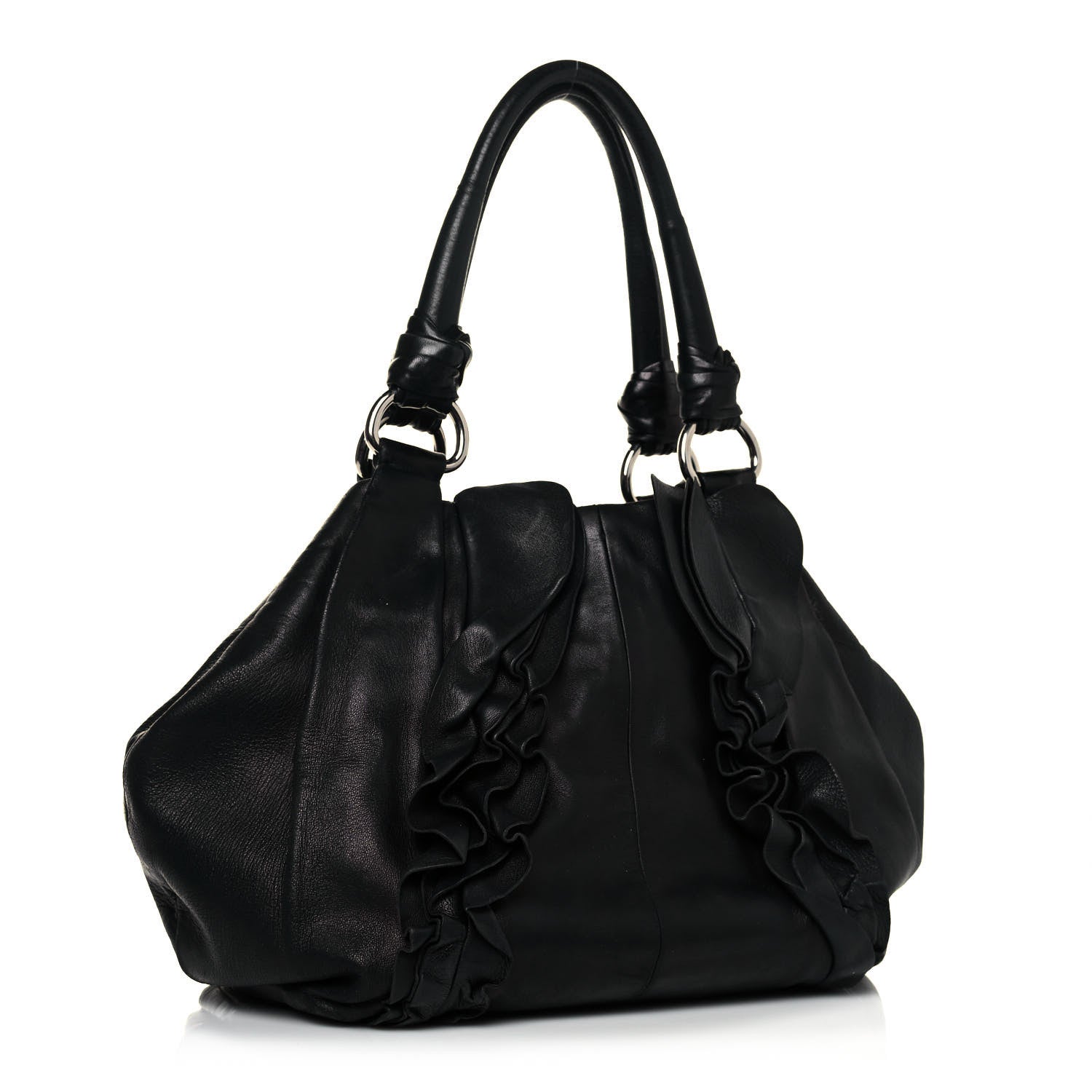 Prada Nappa Ruffle Hobo Black 3 of 15