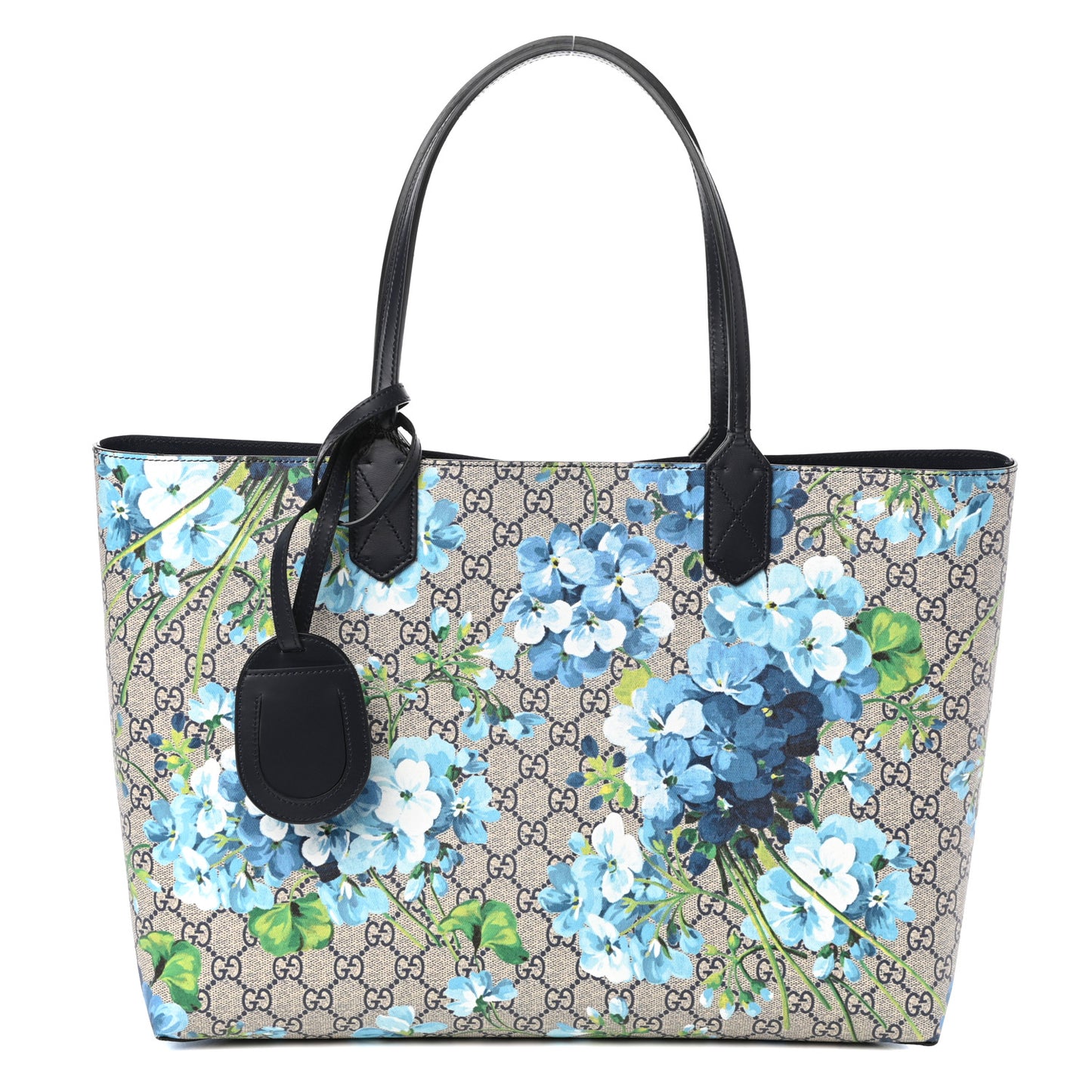 GG Supreme Monogram Blooms Medium Reversible Tote Beige Blue Navy