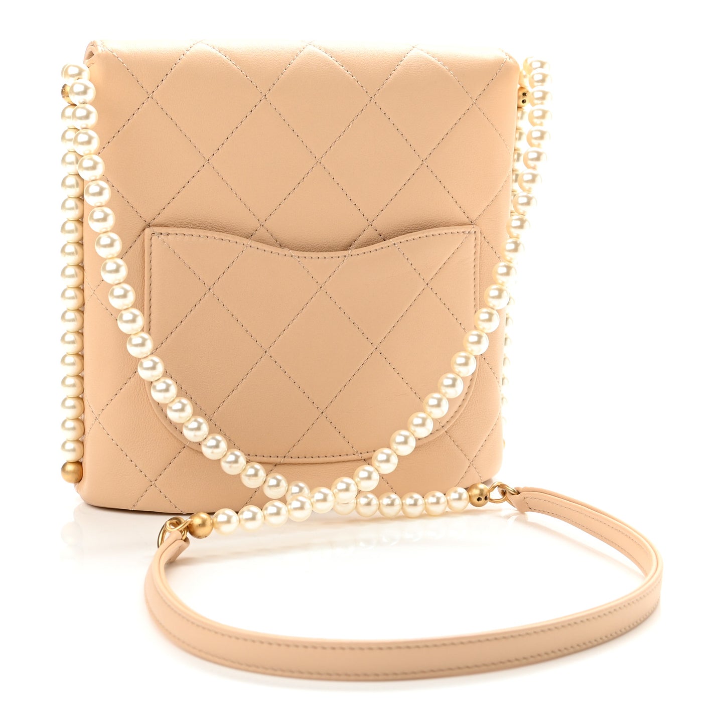 Calfskin Quilted Pearl Small Hobo Bag Beige