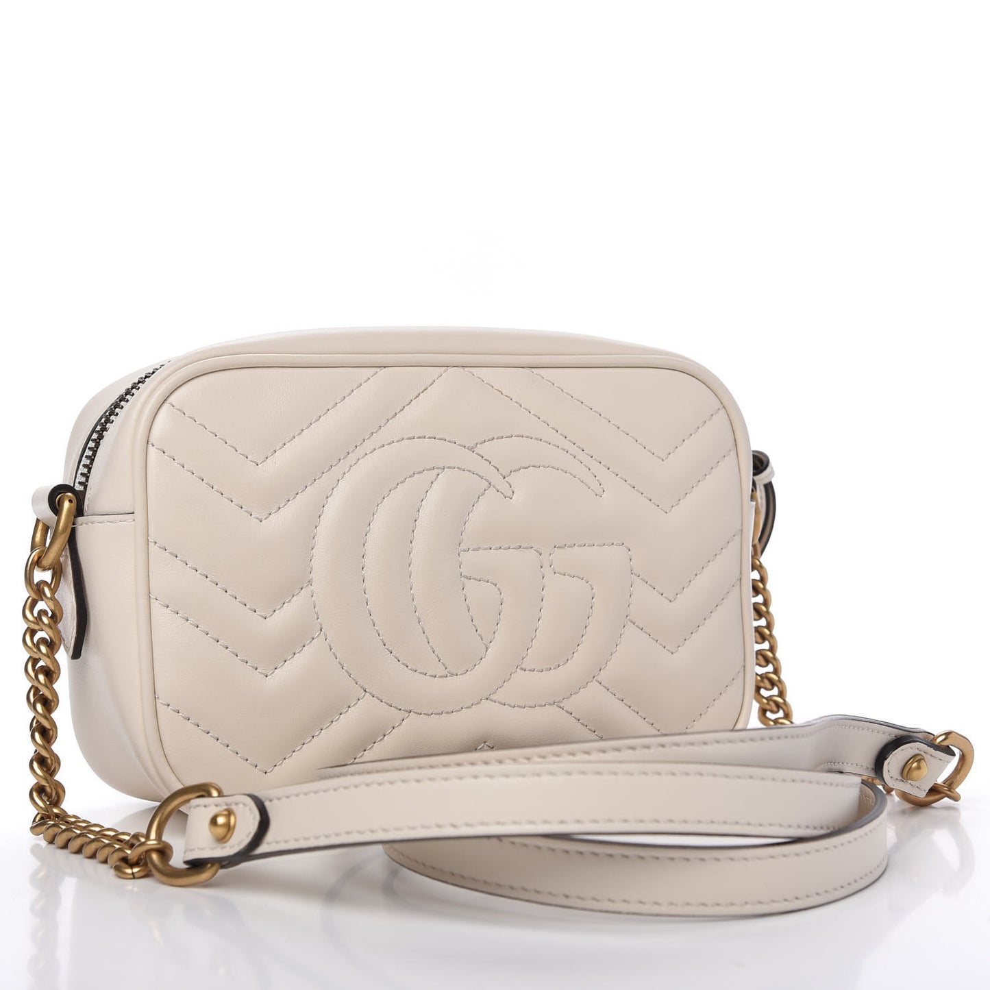 Calfskin Matelasse Mini GG Marmont Chain Shoulder Bag White
