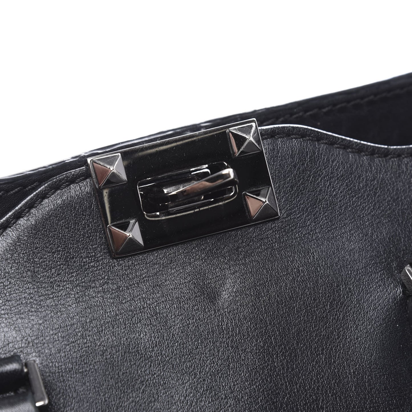 Vitello Small Rockstud Double Handle Tote Black