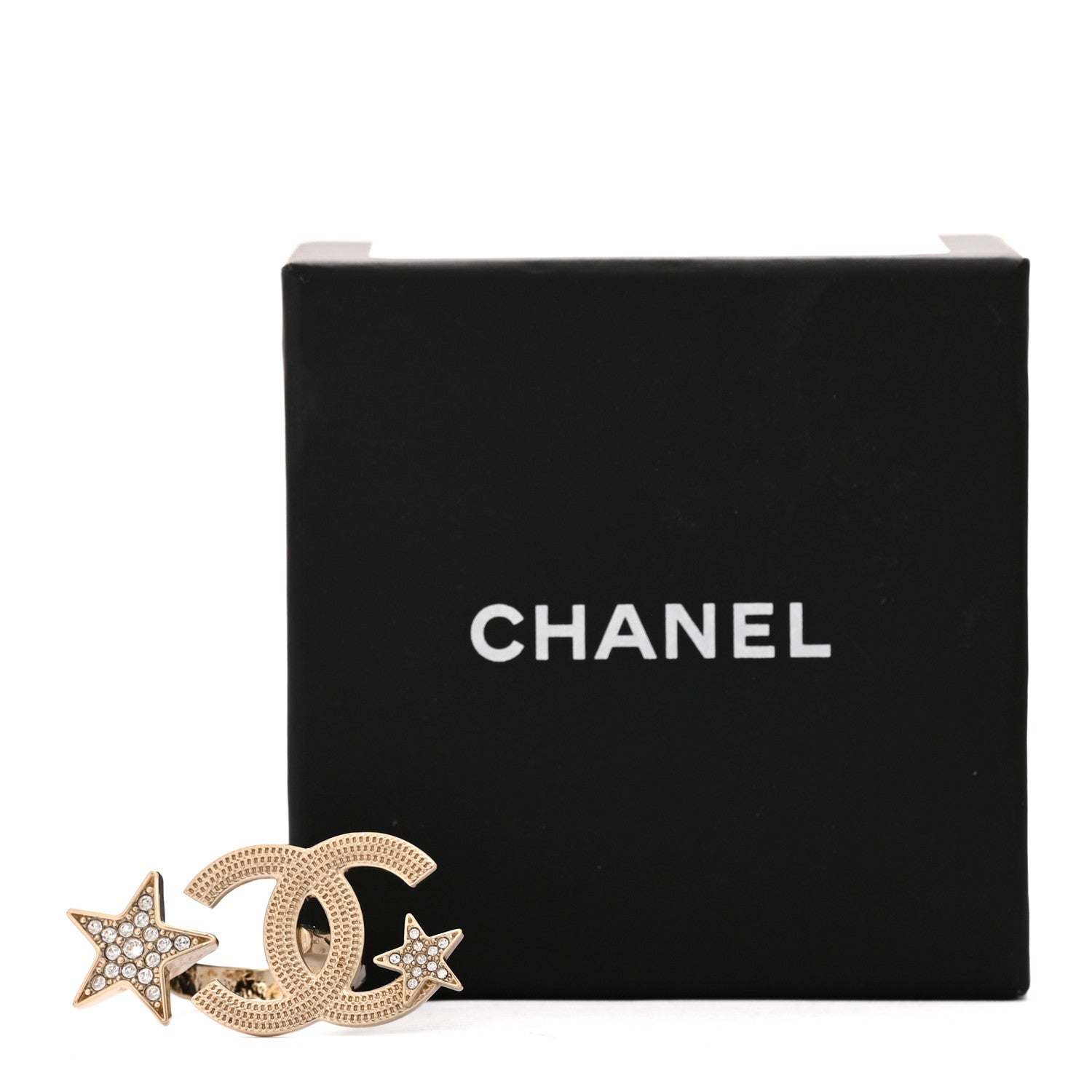Chanel Metal Crystal Textured CC Star Ring 53 6.5 Gold 4 of 4
