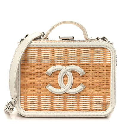 Chanel Raffia Calfskin CC Filigree Vanity Case White 1 of 10