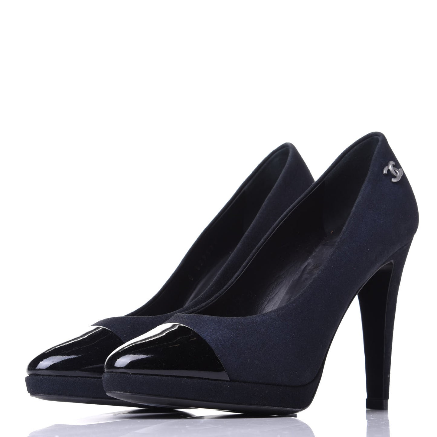 Suede Patent Calfskin Cap Toe CC Pumps 36.5 Navy