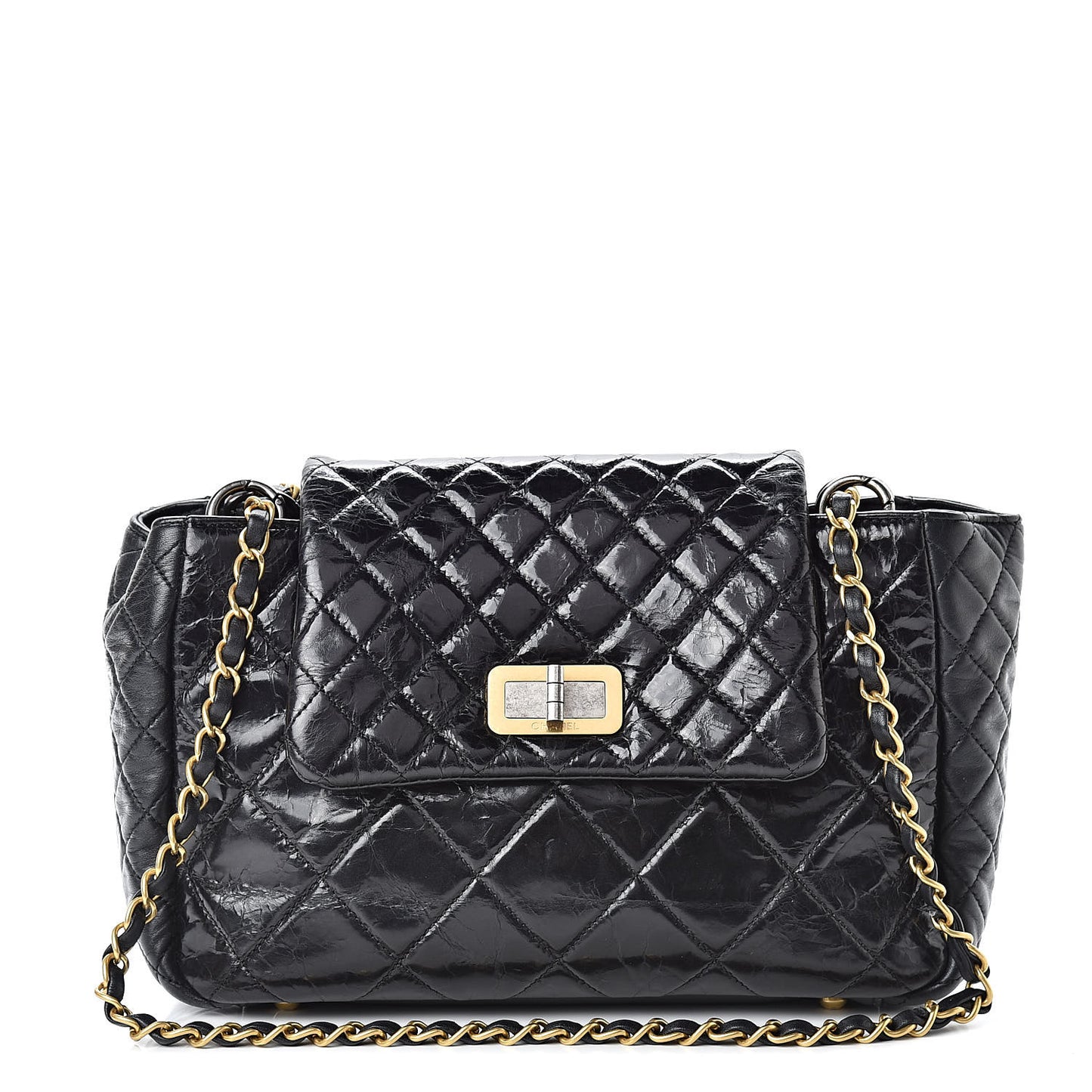 Glazed Crinkled Calfskin Medium East West Flap Black