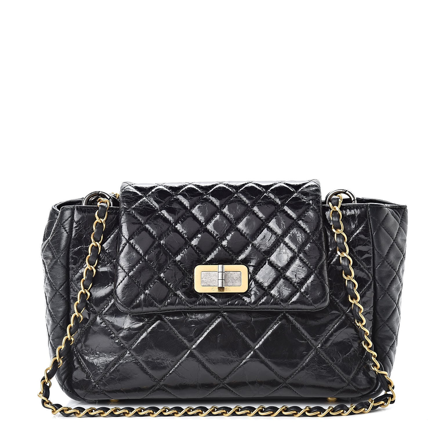 Chanel Glazed Crinkled Calfskin Medium East West Flap Black 1 of 15
