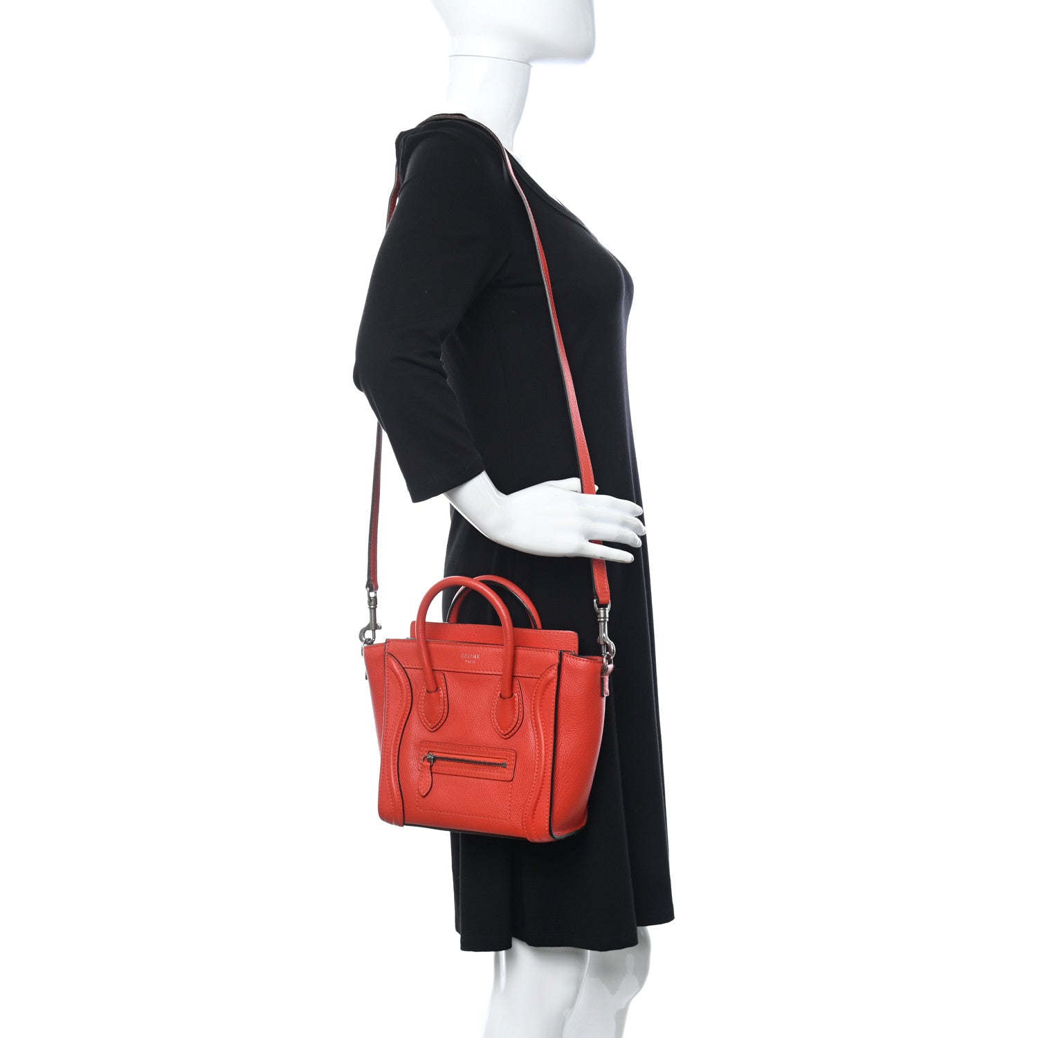Celine Drummed Calfskin Nano Luggage Vermillion 2 of 8