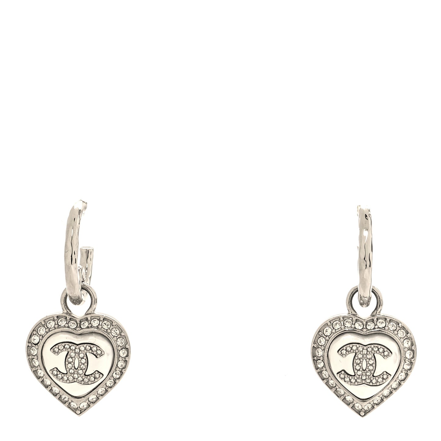 Pearl Crystal CC Heart Drop Earrings Silver