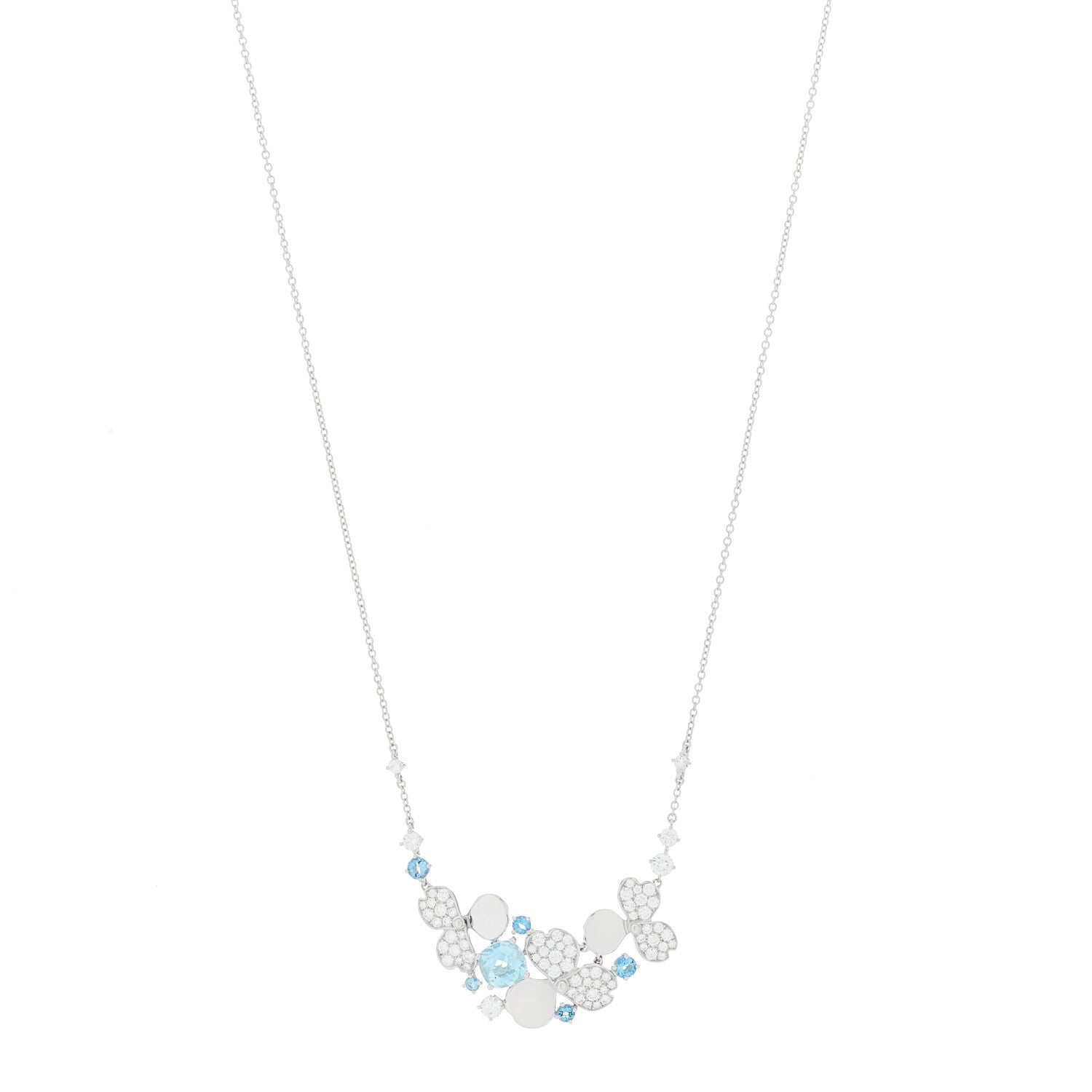Tiffany Platinum Diamond Aquamarine Paper Flowers Cluster Pendant Necklace 1 of 5
