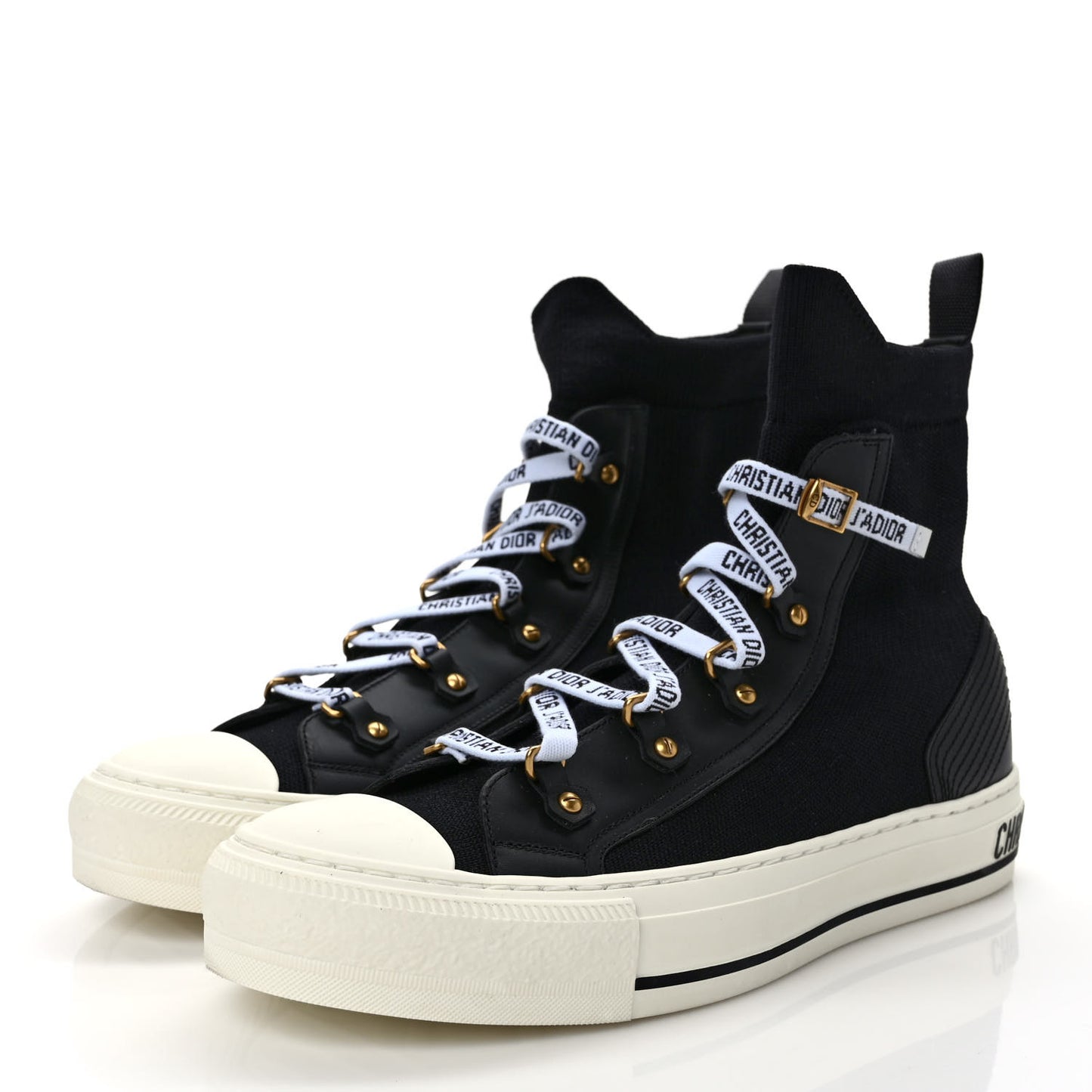 Technical Knit Calfskin Womens Walk'N'Dior High Top Sneakers 39.5 Black
