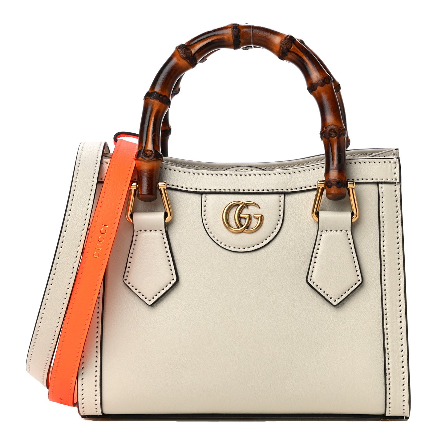 Wonka Grain Calfskin Mini Diana Tote Bag Mystic White Orange Fluo
