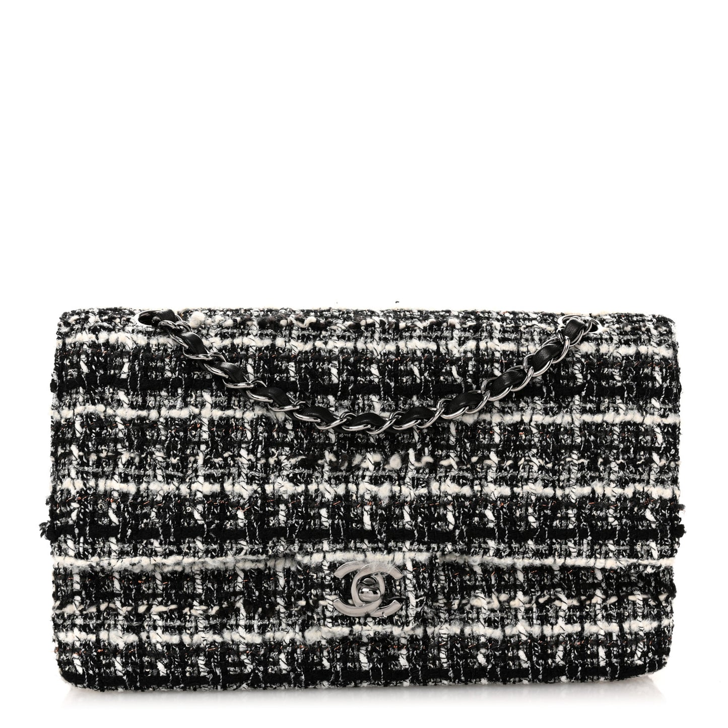 Tweed Quilted Medium Double Flap Black