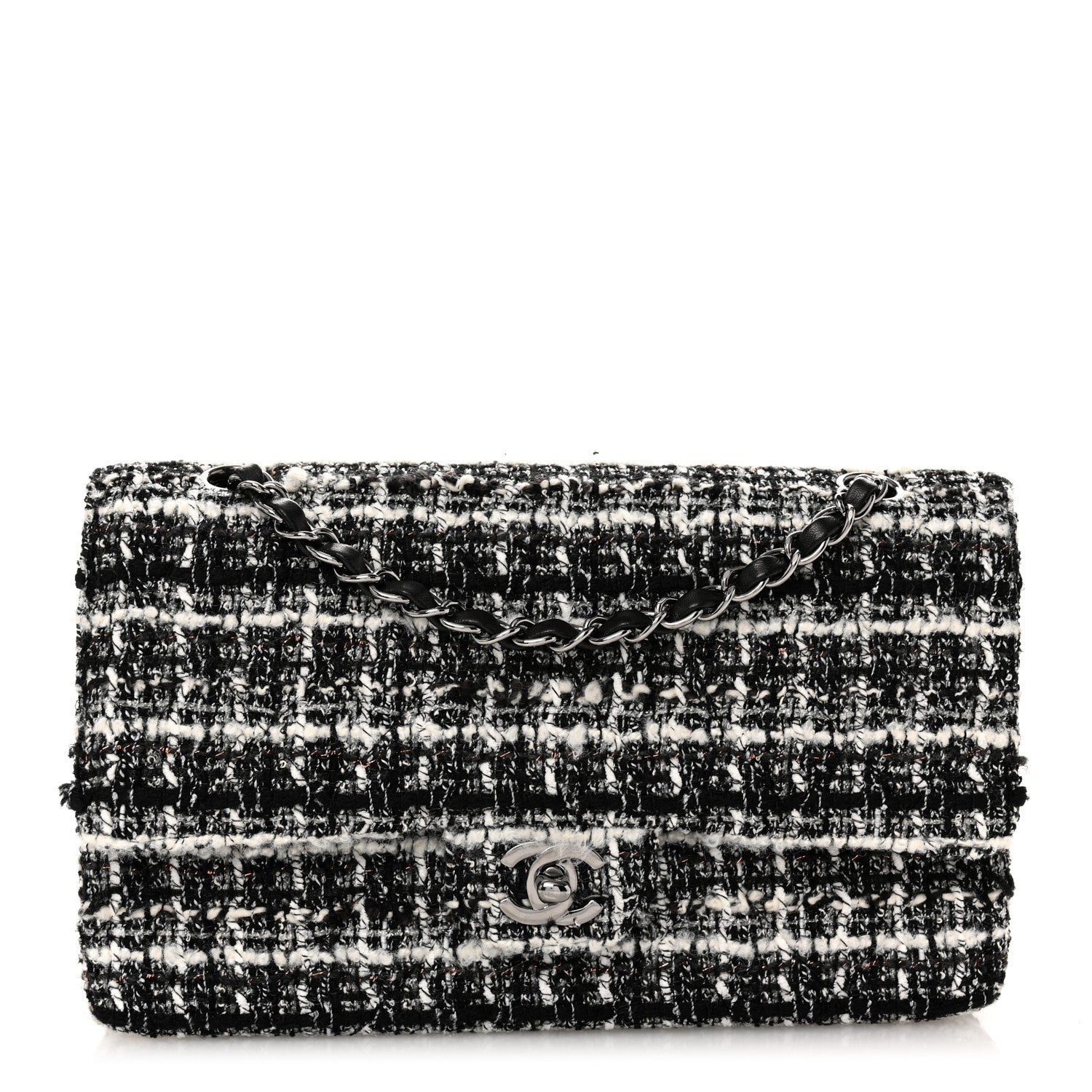 Chanel Tweed Quilted Medium Double Flap Black 1 of 12