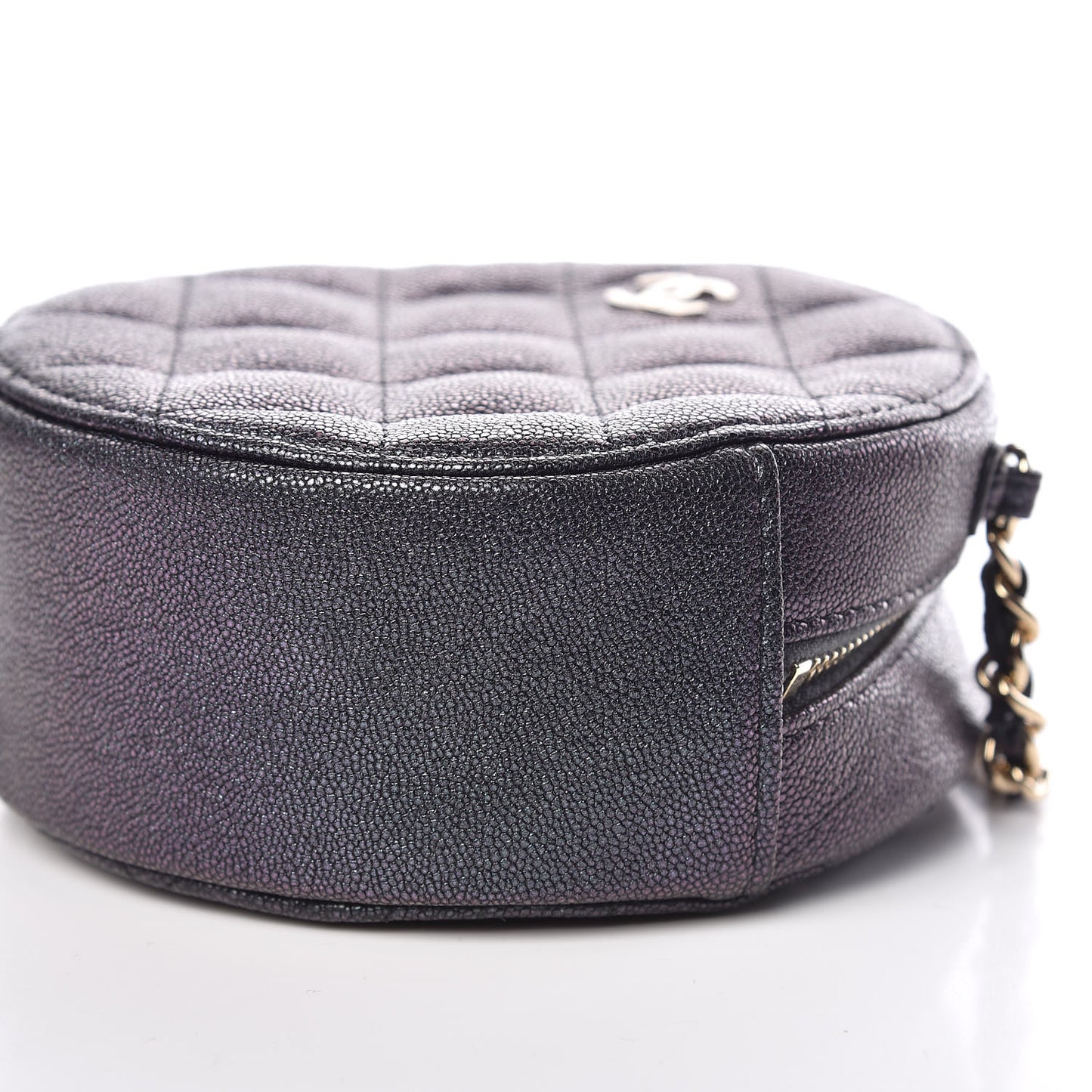 Iridescent Caviar Quilted Round Clutch With Chain Black