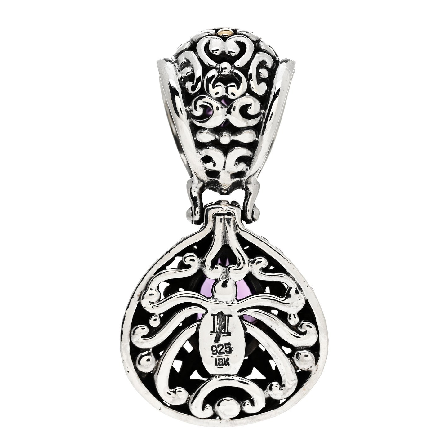 Sterling Silver 18K Yellow Gold Amethyst Jaisalmer Drop Pendant