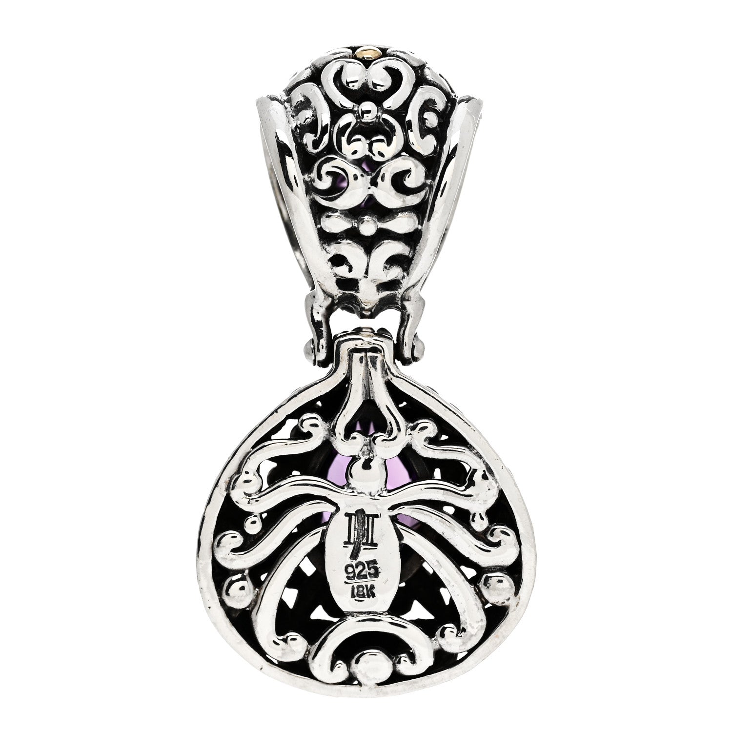 John Hardy Sterling Silver 18K Yellow Gold Amethyst Jaisalmer Drop Pendant 3 of 4