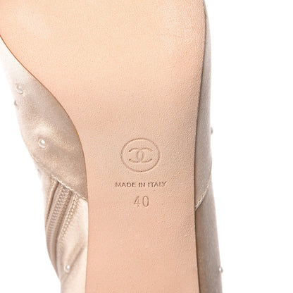 Chanel Satin Pearls Cap Toe Short Boots 40 Light Gold 6 of 9