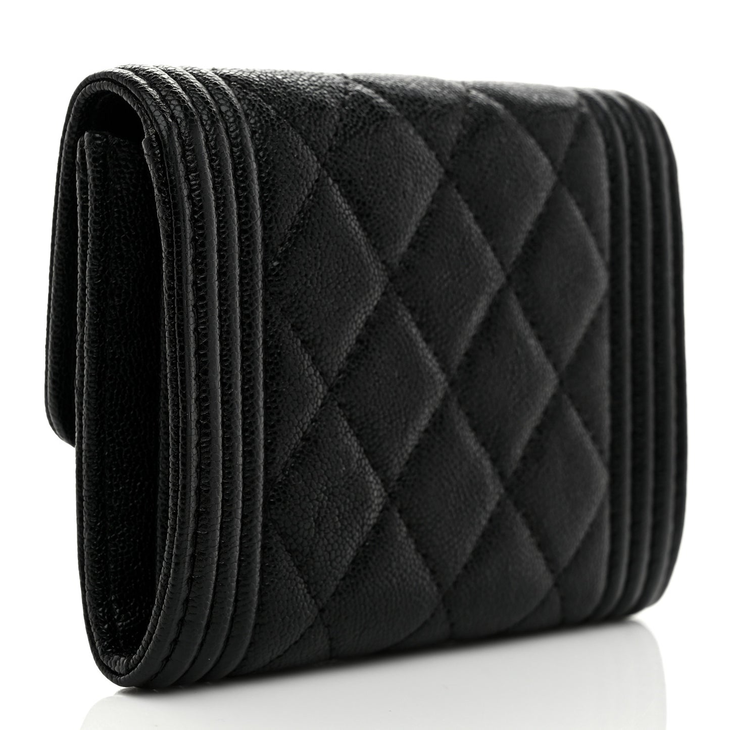 Caviar Quilted Compact Boy Wallet Black
