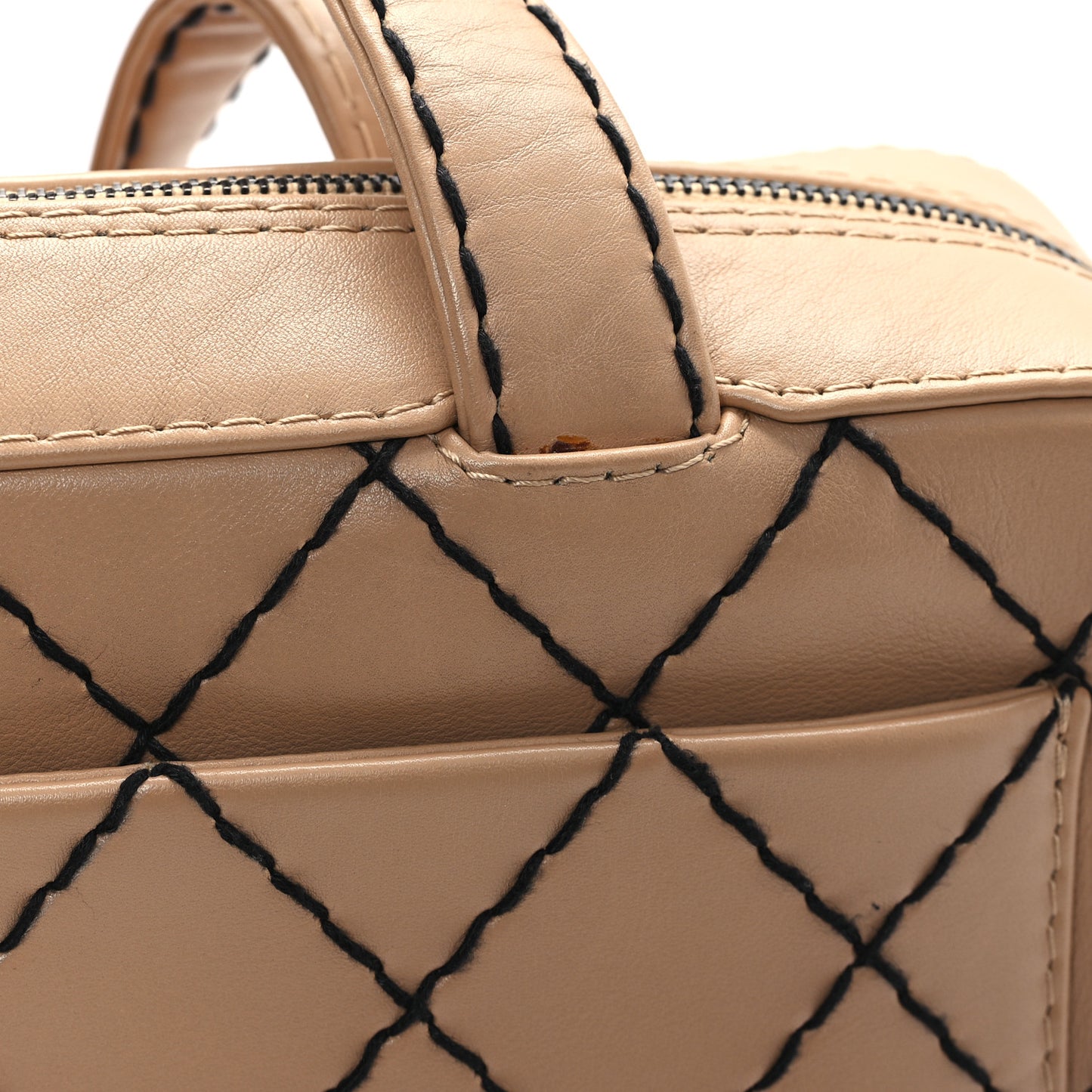 Calfskin Wild Stitch Top Handle Bag Beige
