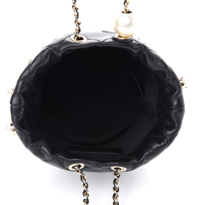 Chanel Lambskin Quilted Pearl Mini About Pearls Drawstring Bag Black 5 of 10