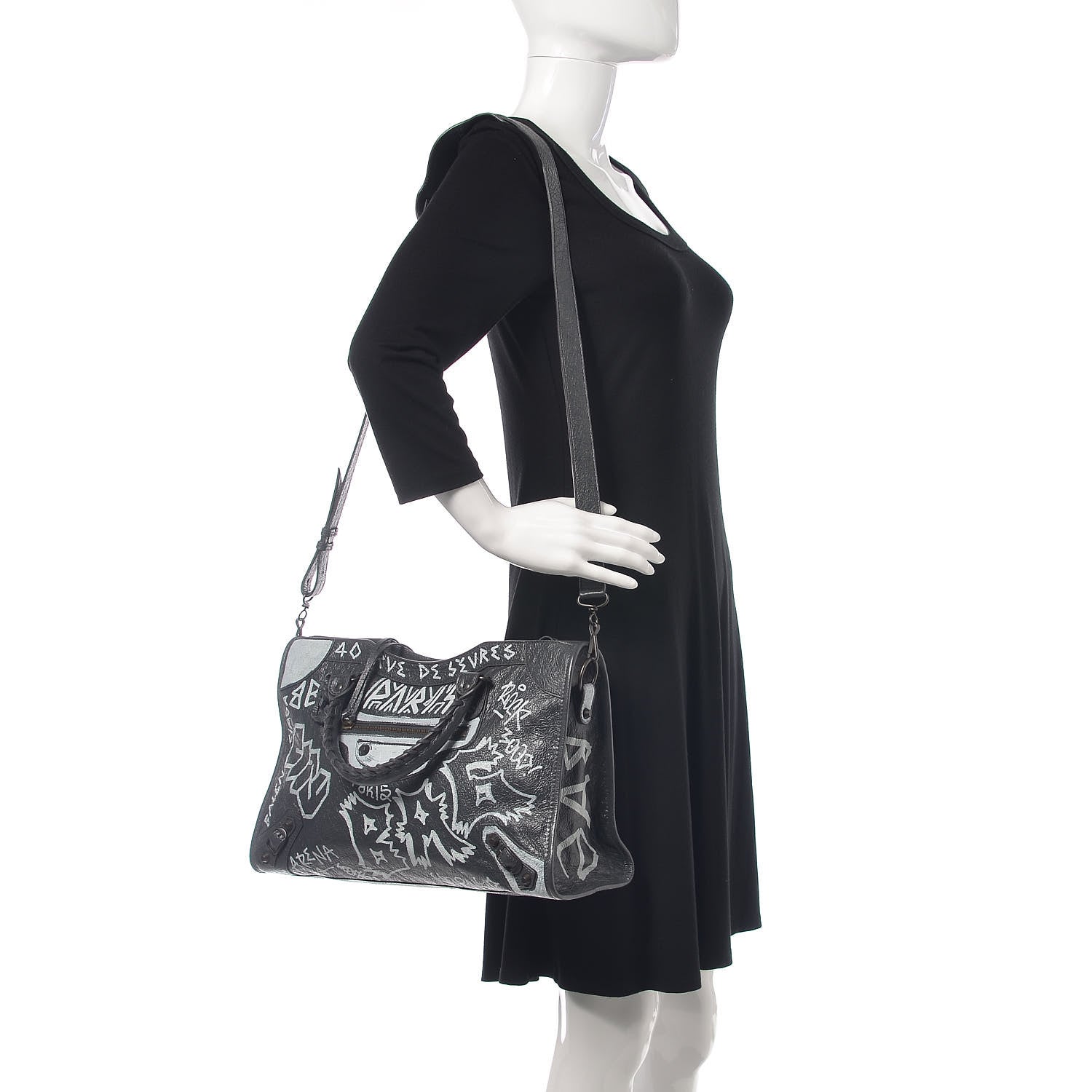 Balenciaga Agneau Arena Graffiti All Over Classic Hardware City Gris Fossile White 2 of 10